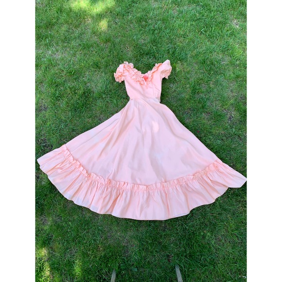 Vintage 70s Prom Dress Union Made Prairie Southern Belle Poof Sleeve MED TALL - Picture 8 of 10